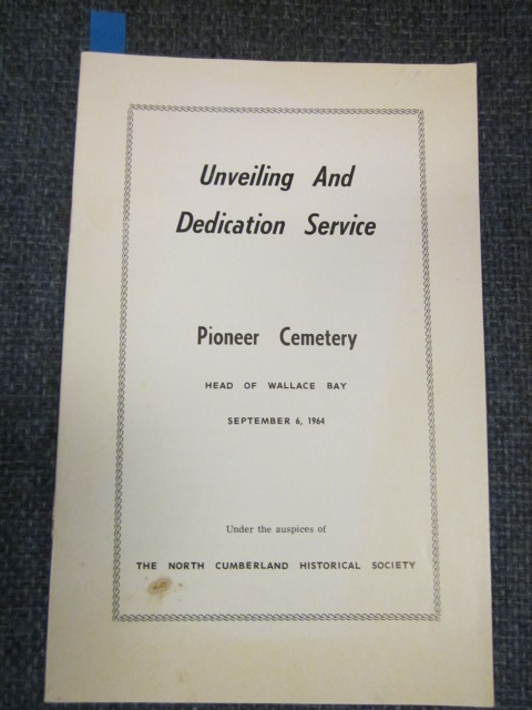 Image for Unveiling and Dedication Service. Pioneer Cemetery, Head of Wallace Bay, September 6, 1964