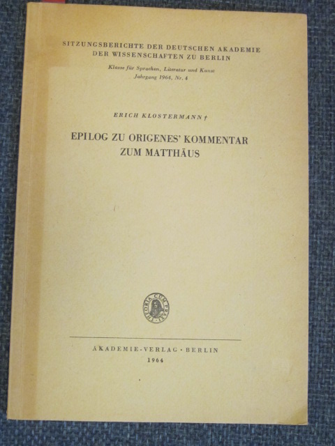 Image for Epilog zu Origenes' Kommentar zum Matthaus