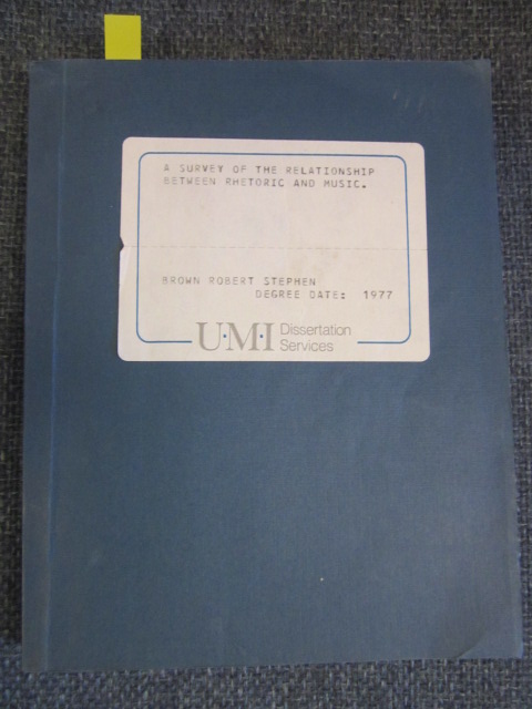 Image for A Survey of the Relationship between Rhetoric and Music