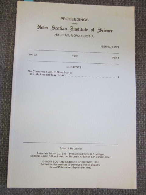 Image for Proceedings of the Nova Scotian Institute of Science. Vol. 32, Part 1 "The Clavarioid Fungi of Nova Scotia"