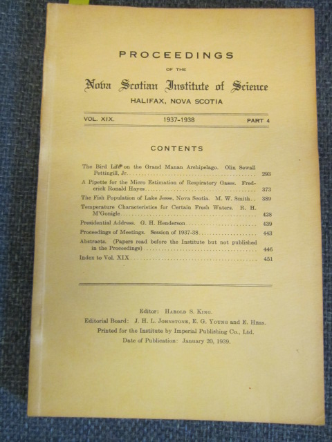 Image for Proceedings of the Nova Scotian Institute of Science, Vol. XIX, 1937 - 1938 , Part 4