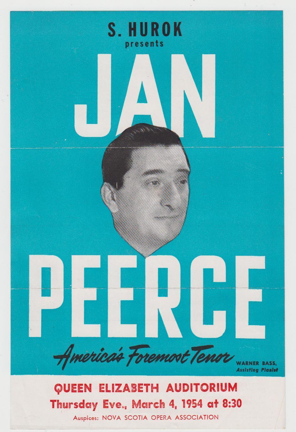 Image for Original 1954 JAN PEERCE Handbill & Program Nova Scotia Opera