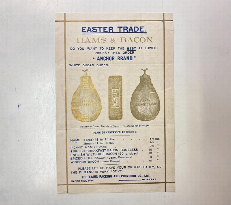 Image for 1896 Easter Ham & Bacon LAING PACKING Montreal Meat Processing Advertisement