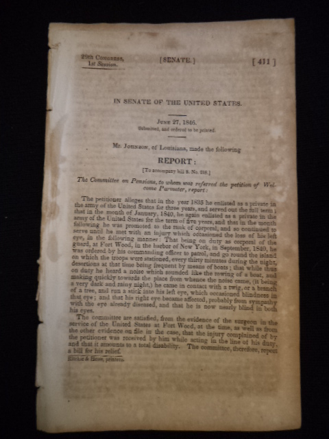 Image for 1846 Congressional Senate papers US Army Pensions Louisiana Michigan Land Claims. Three Documents from 29th Congress, 1st Session.