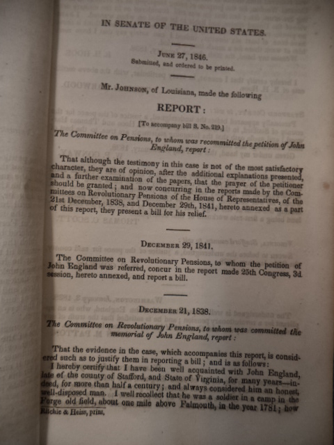 1846 Congressional Senate papers US Army Pensions Louisiana Michigan ...