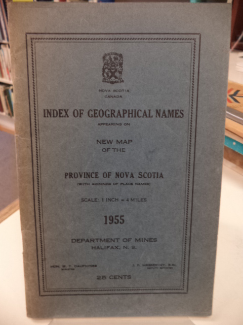 Image for Index of Geographical Names Appearing on New Map of the Province of Nova Scotia 1955 (with addenda of place names)