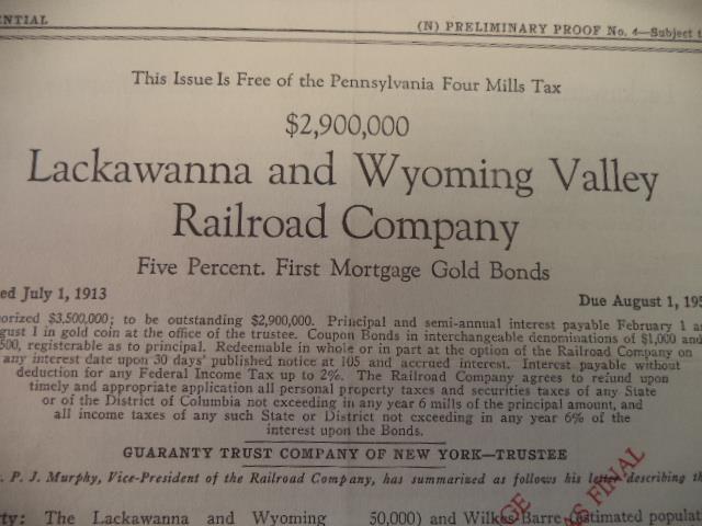 Image for Confidential (N) Preliminary Proof No. 4 - Subject To Change $2,900,000 Lackawanna and Wyoming Valley Railroad Company Five Percent, First Mortgage Gold Bonds