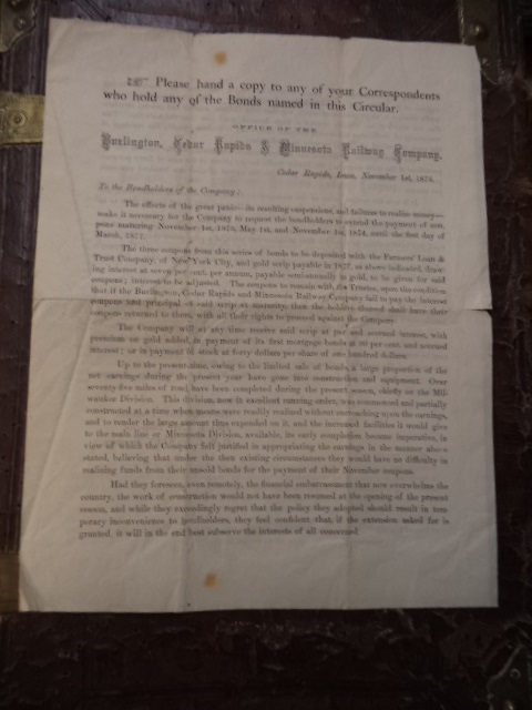 Image for [Long Depression] Bondholders' notice for the Burlington, Cedar Rapids & Minnesota Railroad Company"