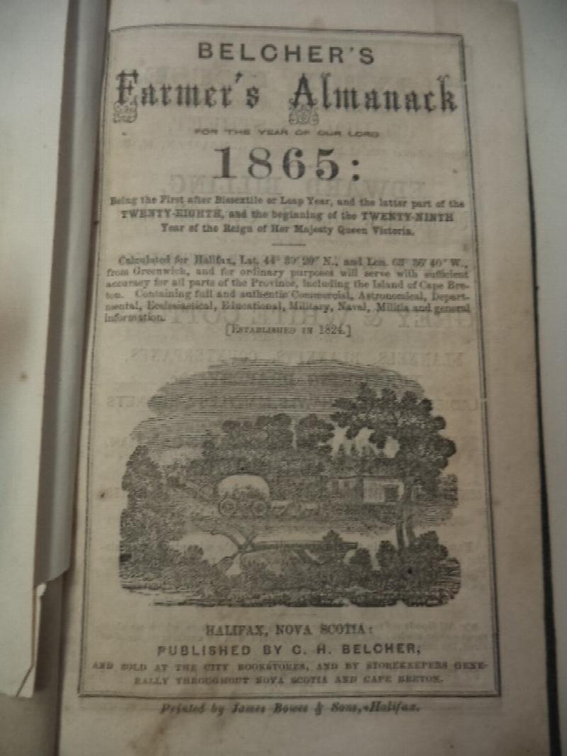 Belcher's Farmer's Almanack. For the Year of Our Lord 1865 Province
