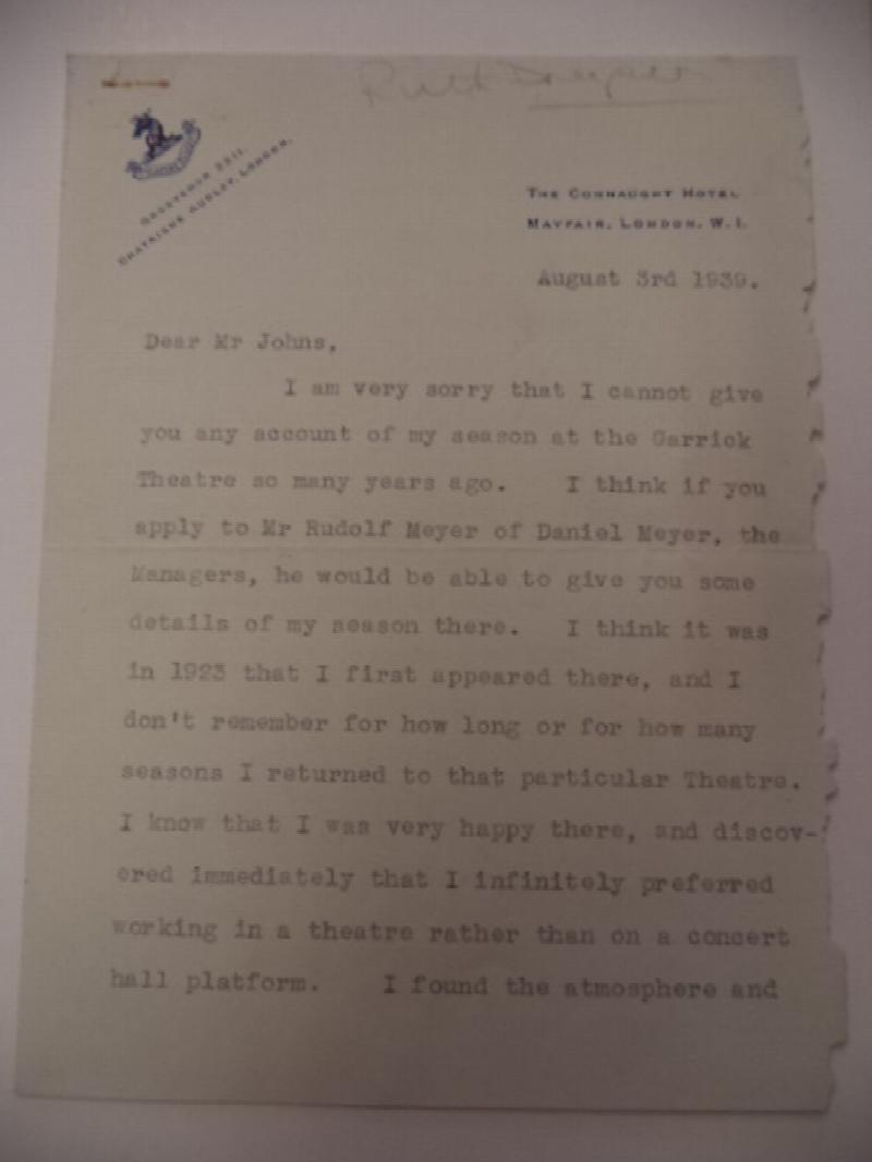 Image for Ruth Draper typed letter signed