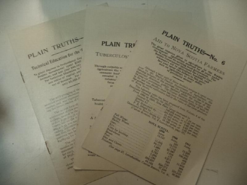 Image for Plain Truths. No. 5. Technical education for the 'Big interests.- No. 6. Aid to Nova Scotia farmers.- No. 7. Tuberculosis at Government farm.
