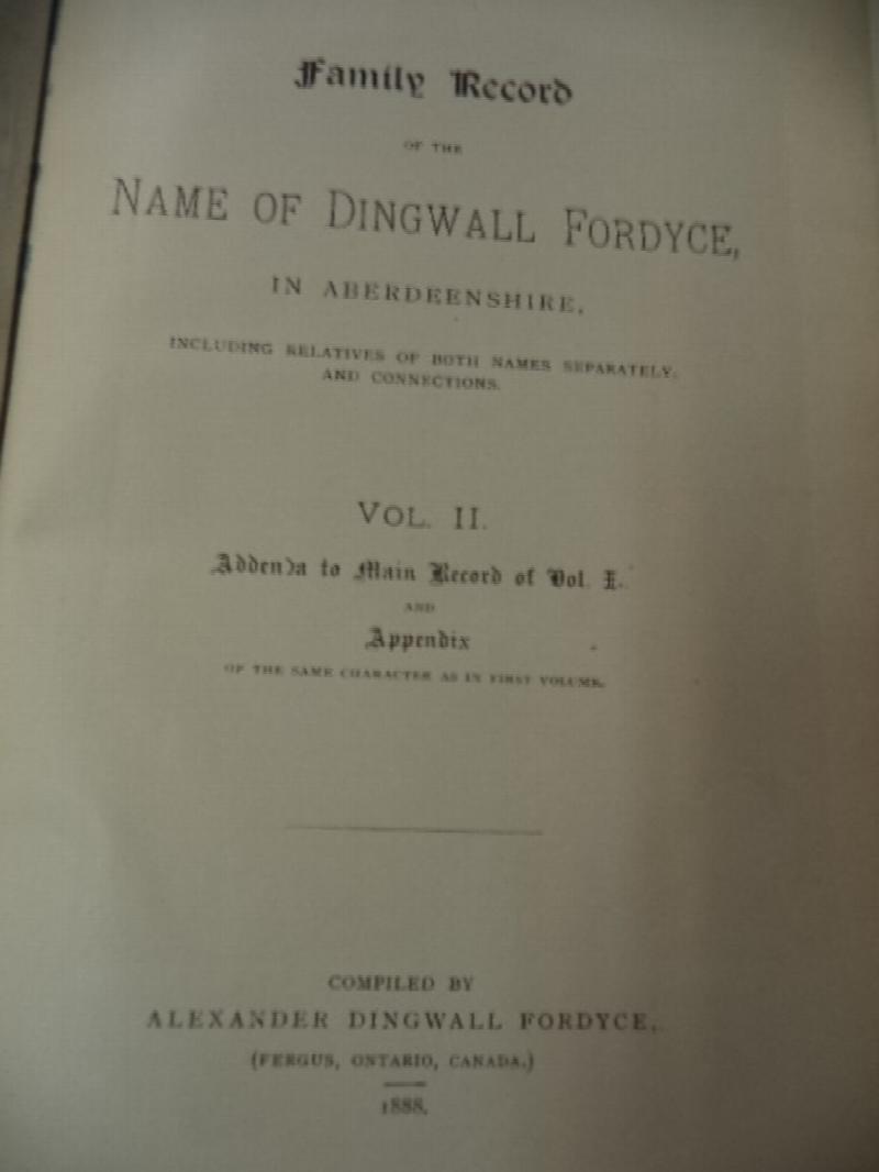 Family Record of the Name of Dingwall Fordyce in Aberdeenshire