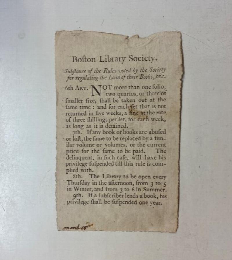 Image for c. 1796 : Rules of the Boston Library Society