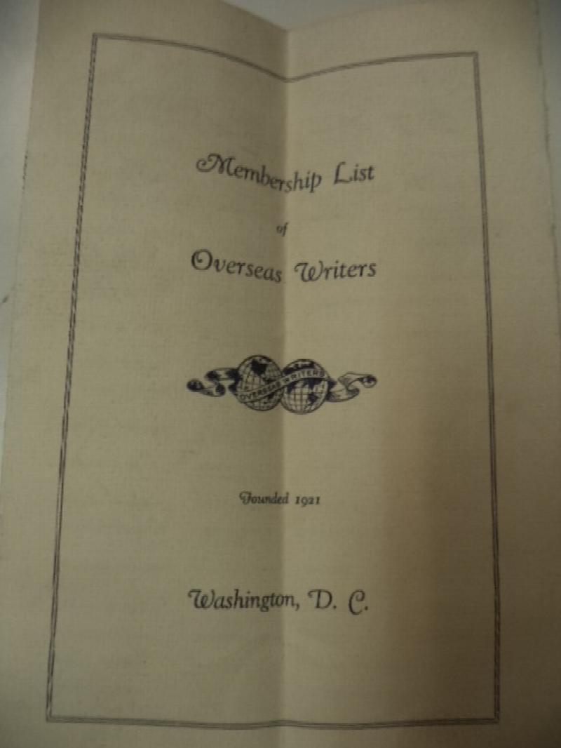 Image for Membership List of Overseas Writers. Founded 1921. Washington, D. C.