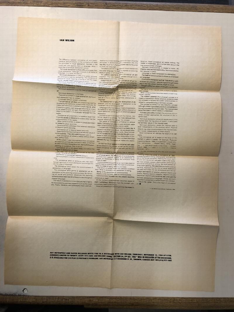 Image for Art Metropole And David Bellman Invite You To A Discussion With Ian Wilson, Thursday, November 15, 1984 At * PM.