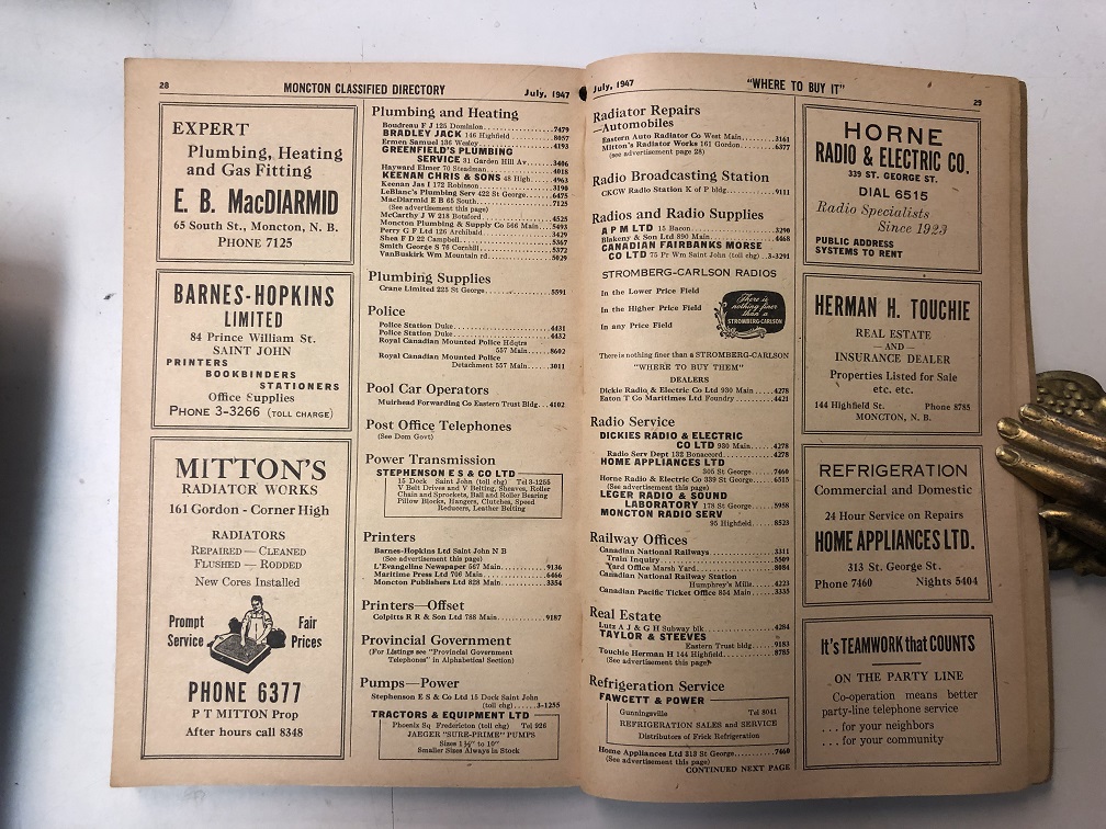 Telephone Directory, Eastern New Brunswick : July, 1947